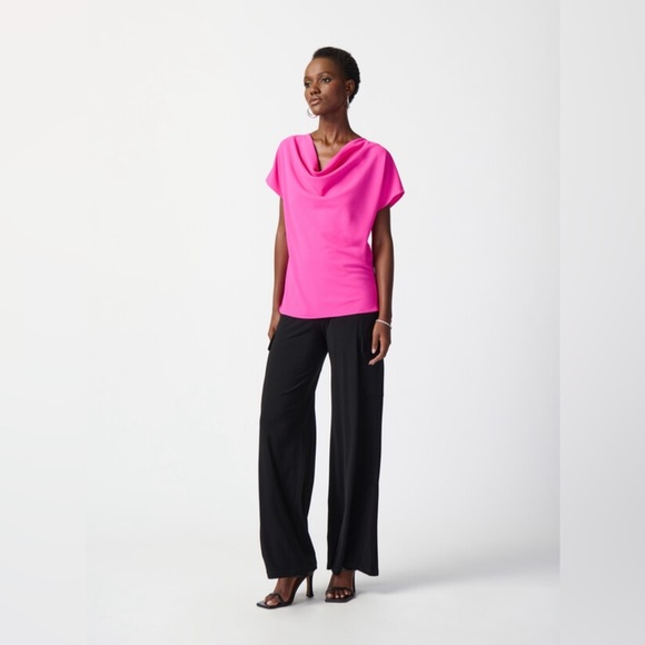 Joseph Ribkoff Casual Cowl Neck Pullover Blouse Top Short Sleeve Size 18 Pink - Picture 2 of 9